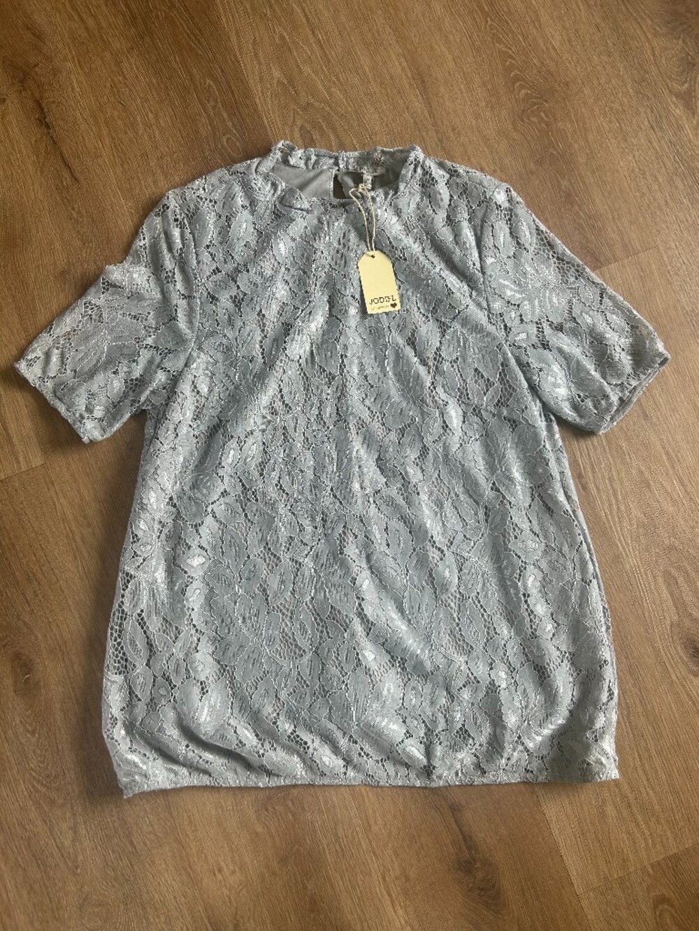 NWT JODIFL Lace Overlay Floral Gray Blouse Top Women's Medium